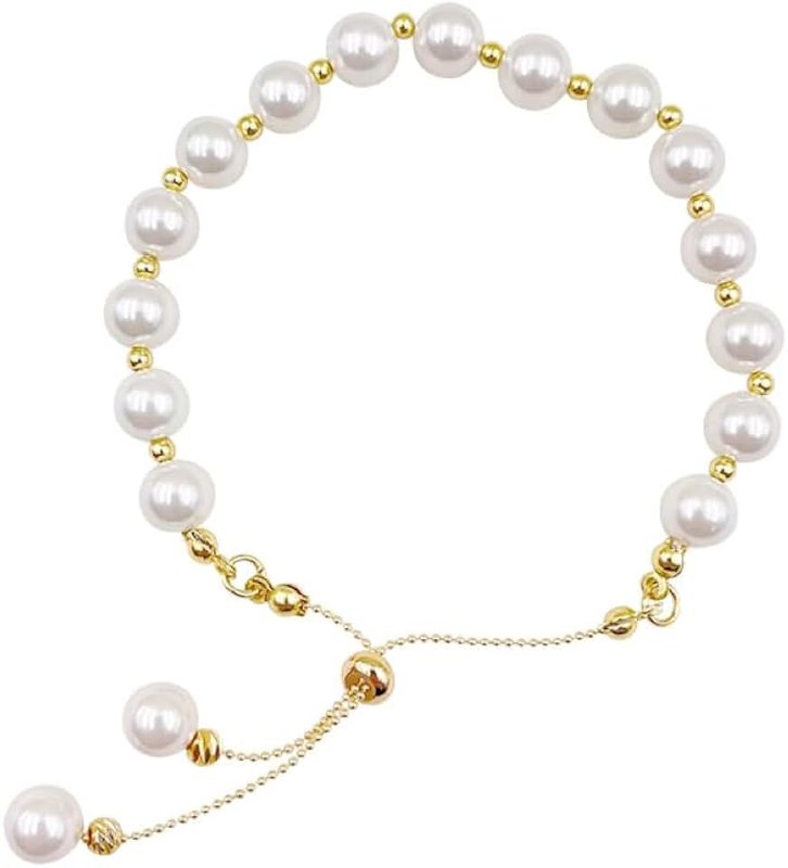 Generic Pearl Bracelet for Women Dainty Freshwater Pearl Bracelet Adjustable Pearl Bracelet Slider Bracelet Pearls for Bride Wedding