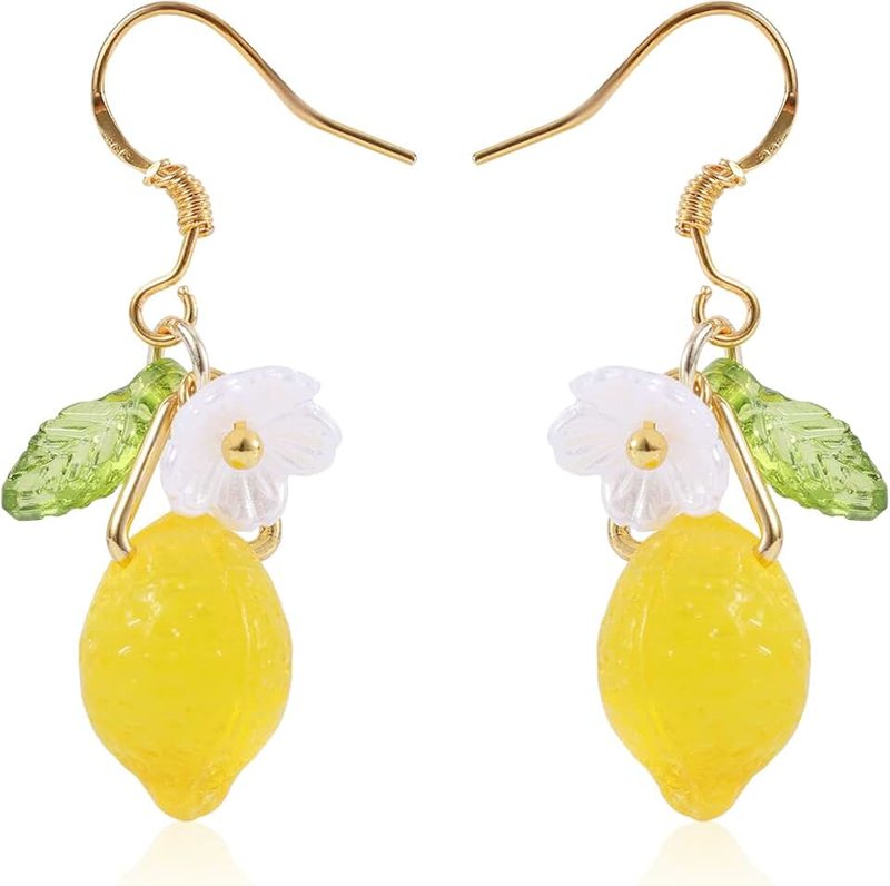 Mikovivi Lemon Dangle Earrings, Resin Yellow Lemon Hoop Earrings Dainty Fruit Earring Studs Jewelry Gift for Woman, 3.5cm, No Gemstone