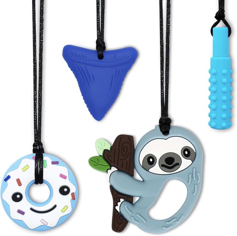 Chewy Necklace Sensory Toys for Autism | 4-Pack Silicone Chew Necklaces for Kids & Adults | Reduce Anxiety, Fidgeting, and Stress