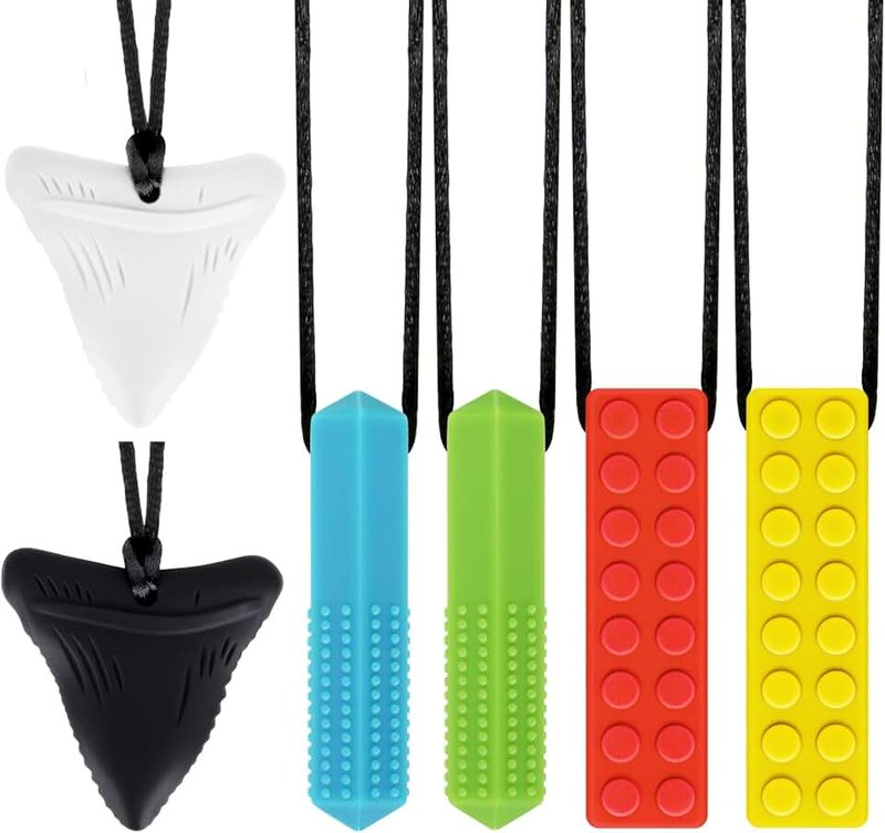 MISSLILI Chewy Necklaces for Sensory Kids | 6-Pack Chew Necklaces for Boys & Girls with Autism, ADHD, SPD | Silicone Teething Necklace Chew Toys for Adults | Anxiety Relief Fidget