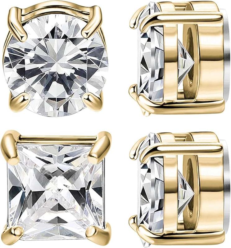 NEWITIN 2 Pairs Stainless Steel Magnetic Stud Earrings for Men Magnetic Earrings Men Clip on Earrings Non Piercing Earrings Unisex CZ Magnetic Earrings Diamond Earrings for Women Men