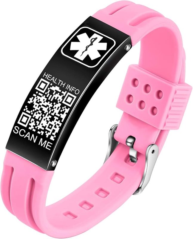 Theluckytag Medical Bracelets for Men & Women Kids with QR Code - Silicone Wristband, Fits Wrists Up To 9 inches - More Space Custom Adjustable Sport Emergency Medical Alert ID Bracelets Information