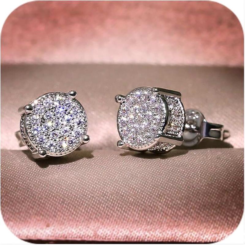 Itshaa Women Synthetic Diamond Earrings, 18K White Gold Plated Round Square Cubic Zirconia Hypoallergenic Studs Earrings