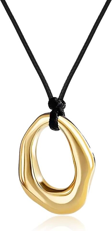 Peraca Cris Chunky Gold Necklace Irregular Circle Pendant Necklaces Black Rope Chunky Charm Necklace Gift Trendy 2025