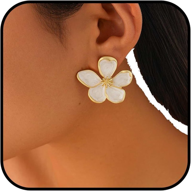 CRUSH CR Trendy Statement Flower Earrings Set for Women Large Daisy Floral Studs, Chunky Metal Flower Drop Earrings, Boho Jewelry Accessory