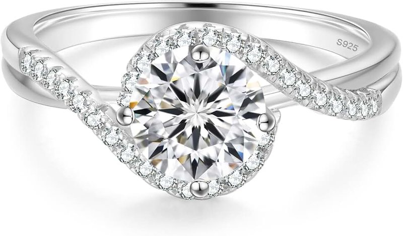 KRKCLIFE Moissanite Ring, Engagement Rings for Women, Promise Rings With 14K White Gold Plate, D Color VVS1 Simulated Diamond Wedding Bands 925 Sterling Silver Eternity Rings Diamond Rings ( 0.5-1.5 Carat, Size 5-8 )