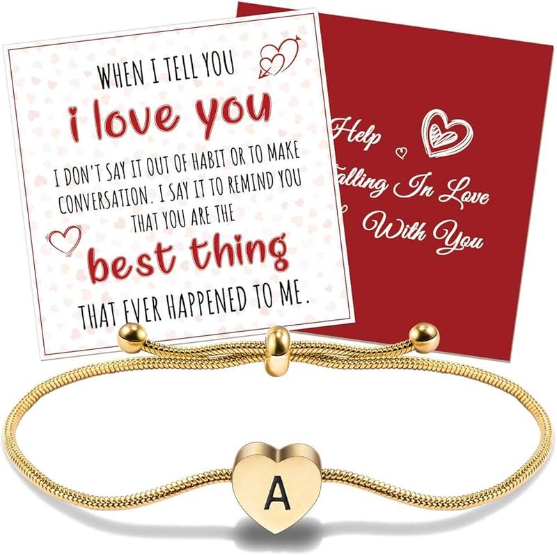 VGROSIA Initial Bracelets For Women Gold/Silver Heart Charm Bracelet Birthday Gifts For Women Wife Girlfriend Mother A-Z