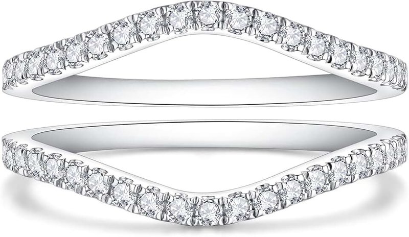YODEWA Curved Moissanite Wedding Bands for Women, Thin Ring Enhancers and Wraps, Stackable Half Eternity Band, Fake Diamond Sterling Silver Ring 1.3mm