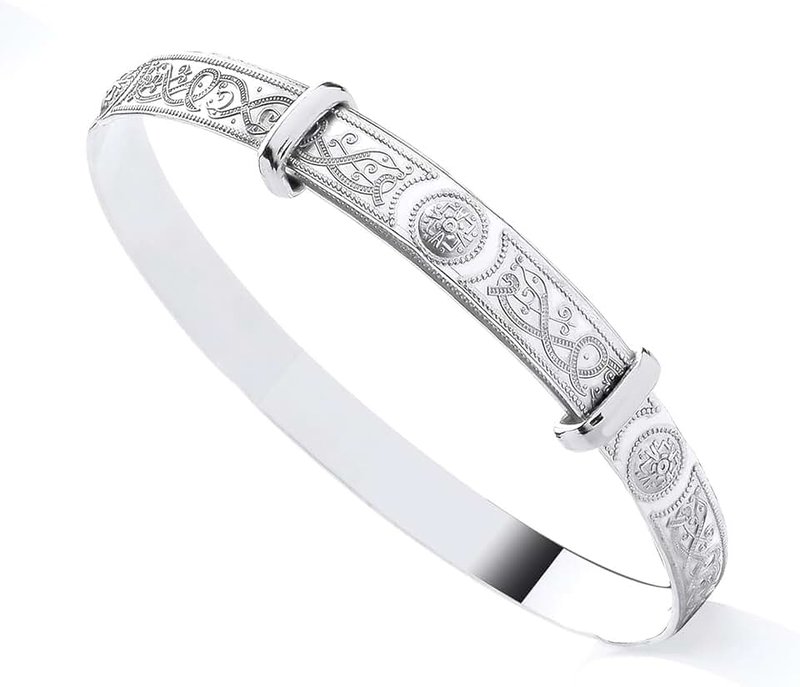 Old English Jewellers 925 Sterling Silver Irish Celtic Patterned Expanding Baby Bracelet Bangle 4mm For Boy's & Girls