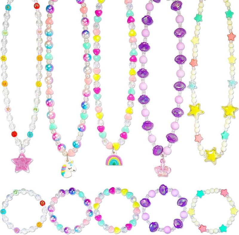 Kids Jewelry for Little Girls Necklace Bracelet with Unicorn Rainbow Star Crown Pendant for Toddler Pretend Play Costume Dress up Jewelry Princess Gifts for 3 4 5 6 7 8 Years Old