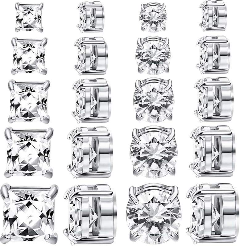 NEWITIN NEWITIN 9 Pairs Magnetic Earrings for Men Clip on Earrings Inlaid Cubic Zirconia Magnetic Stud Earrings Cross Magnetic Earrings Stainless Steel Non Piercing Earrings for Women Men