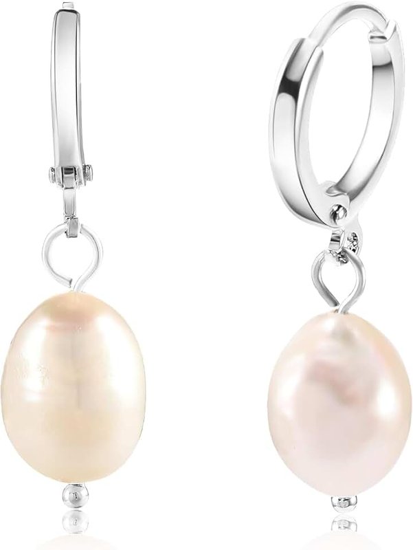 Lian 18K Gold Plated Hoop Earrings Freshwater Pearl Huggie Earrings Chunky Hoops Drop Dangle Earrings for Women Dainty Jewelry Gifts