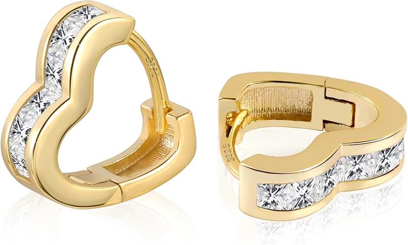 ALEXCRAFT 925 Sterling Silver Heart Earrings Small Hoop Earrings for Women Cubic Zirconia 14K Gold Plated Hoop Earrings Hypoallergenic Lightweight Earrings Small Huggie Hoops Earrings for Women Trendy