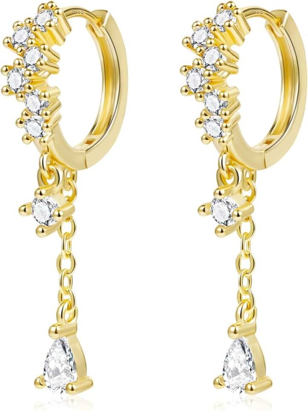 ALEXCRAFT 925 Sterling Silver Drop Dangle Earrings Cubic Zirconia Teardrop Hoop Dangle Earrings for Women Hypoallergenic Drop Water CZ Dangle Chain Huggie Sterling Sliver Post Earrings for Jewelry Gifts
