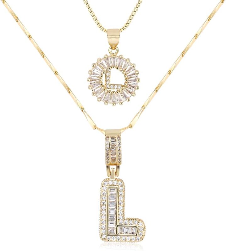 MEIITRUE Letter Necklace 14k Gold Plated Bling Dainty Necklaces Trendy Chunky Custom Name Necklace Personalized Round Circle Pendant Zirconia Letters Name Crystal Jewelry Gifts for Women