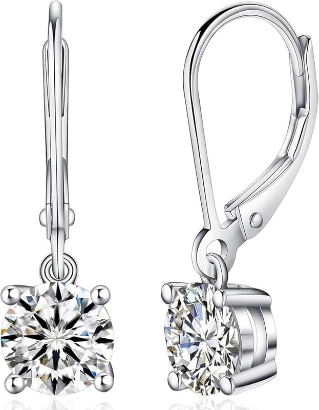 YODEWA YODEWA Moissanite Earrings for Women, 1CT-2CT/Pair D Color Brilliant Round Cut 18K White Gold Plated Sterling Silver Leverback Drop Dangle Earrings