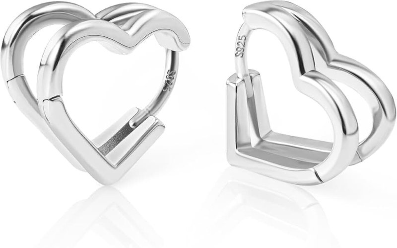 ALEXCRAFT 14K Goldplated Small Heart Hoop Earrings, 925 Sterling Silver Double Heart Shape Hoop Hypoallergenic Elegant Lightweight Cartilage Huggie Earrings for Women Valentine's Day Mother's Day