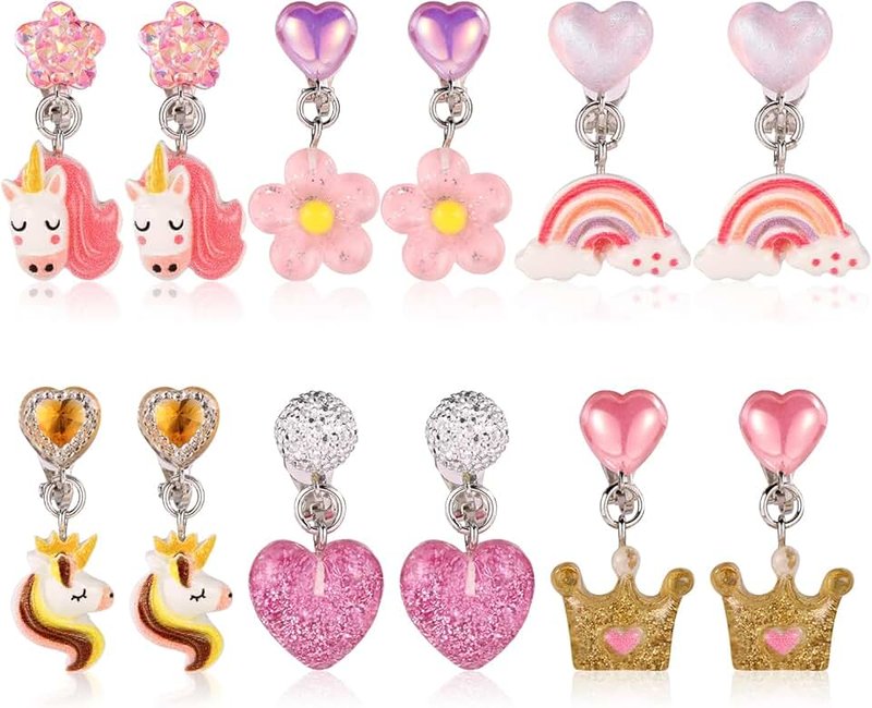 Mikovivi 6 Paar Bunte Ohrclips zum Anklipsen, Ohrclips aus Kunstharz Nicht Durchbohrte Prinzessinnen zum Anziehen Prinzessinnen