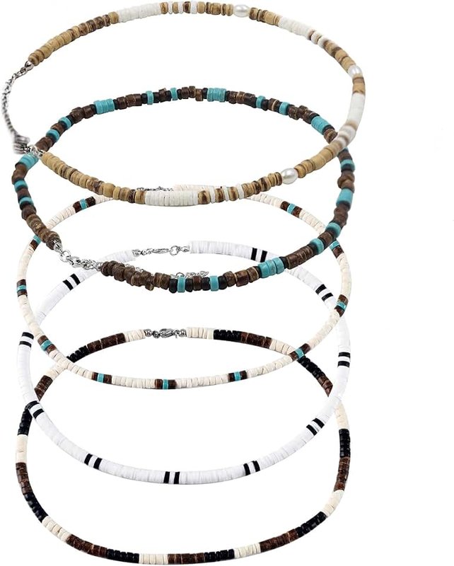 ACOSIY Puka Shell Necklace for Men, Men's Surfer Necklace, Brown Coconut Shell Beaded Necklace for Men, Beach Necklace for Women and Men, Hawaiian Necklace for Men Women, Mens Choker Necklace