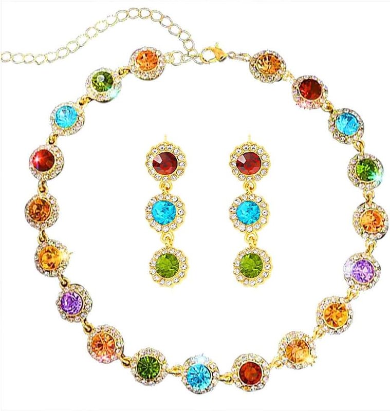 ACEDRE Colorful Crystal Choker Necklace Sparkly Rhinestone Chokers Necklaces Gold Chain Necklace Party Prom Neck Jewelry for Women and Girls