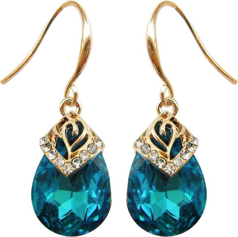 Navachi 18k Gold Plated Crystal Flower Pattern Water Drop Zircon Dangle Earrings