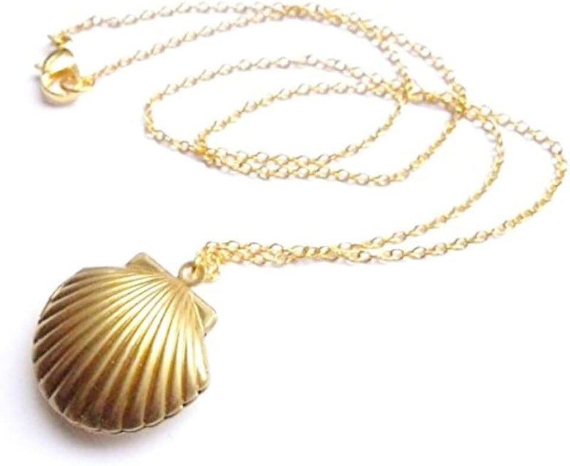 Generic Sea Shell Locket, Mermaid Valentine Necklace, Beach Locket, Sliver Tone Brass, Little Shell Locket, Nautical Jewelry