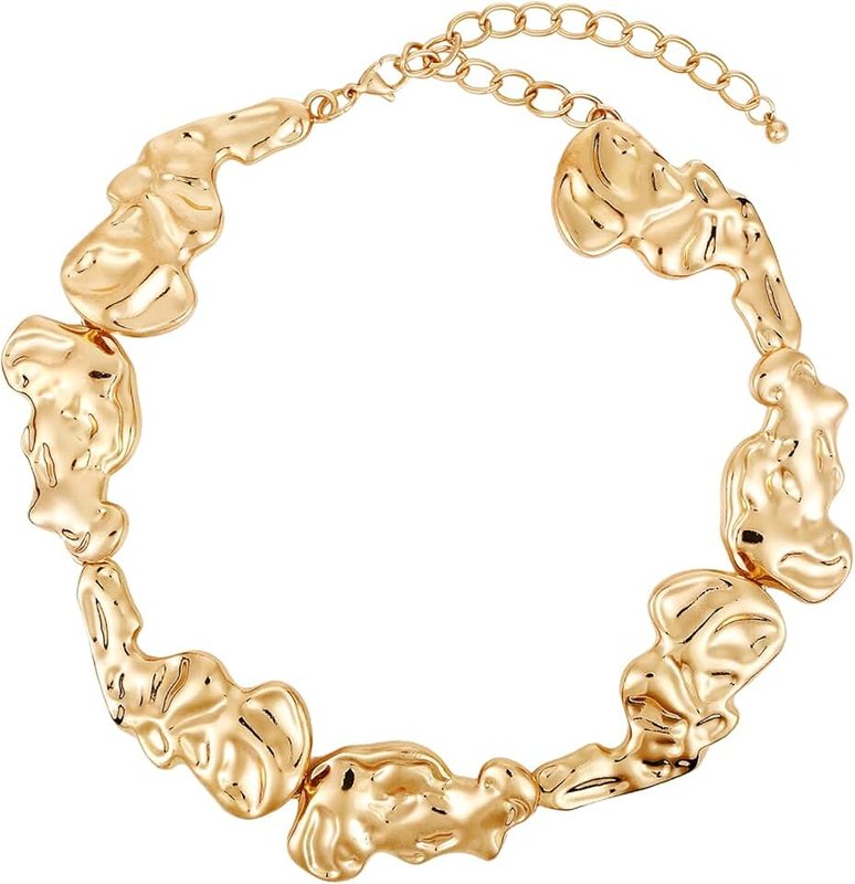 Xyulaan Gold Chunky Necklace for Women, Irregular Design Choker Necklace, Punk Style, 14 Inches, Gold Zinc Metal, One Size, Perfect for Women's Collarbone Area, Great Gift for Any Occasion