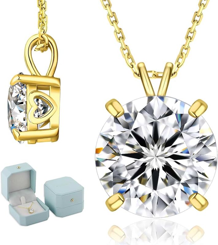 KRKCLIFE Moissanite Necklace for Women, 0.5-4CT Diamond Pendant Necklace in 18K White Gold, Round-cut Lab Grown Diamond, S925 D Color VVS1 Adjustable 18+2 inches Chain Jewelry for Sweetheart Mom Wife