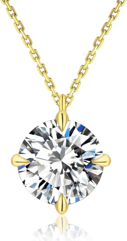 KRKCLIFE Diamond Pendant Necklace for Women, 0.5CT-4.0CT Moissanite Solitaire Necklace 14K Gold, Round-cut Lab Grown Diamond, S925 D Color VVS1 Adjustable 18+2 inches, for Mom Girls Wife