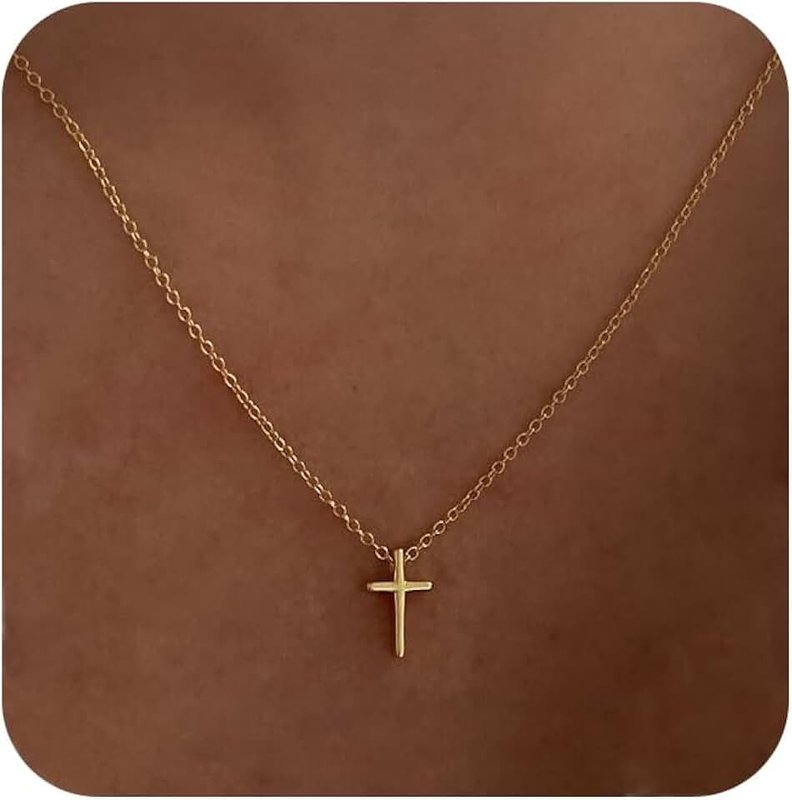 zvcofun Cross Necklace for Women, Dainty 14K Gold Plated Cross Pendant Small Cross Choker Cute Gold Necklaces for Women Trendy Cute Stuff Faith Jewelry Christmas Gifts