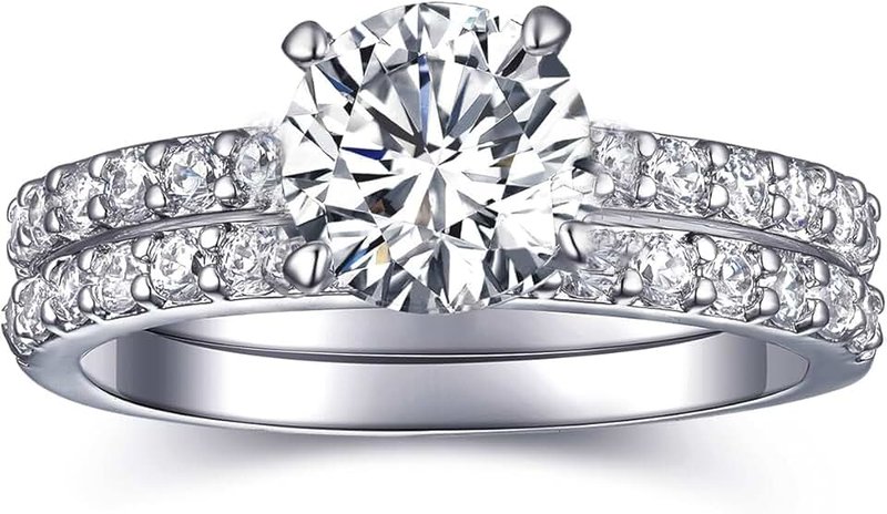 AONED 1 CT Round Cut Engagement Rings for Women Fake Wedding Ring Bridal Sets Promise Rings for Her, Travel Cheap CZ Band Ring 2 PCS, Size 5-10