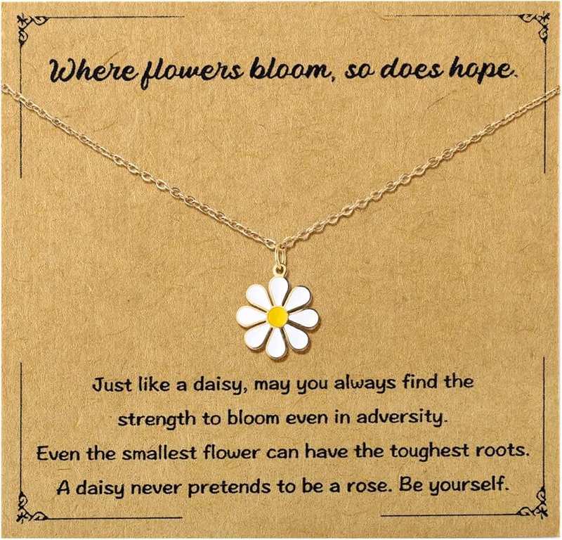 Mikovivi Daisy Necklace for Women, Daisy Flower Pendant Necklace, Boho Sunflowers Chain Collar, Birthday Gifts for Lovers, Encouragement Her, 1.5x1.5cm, Gold, No Gemstone