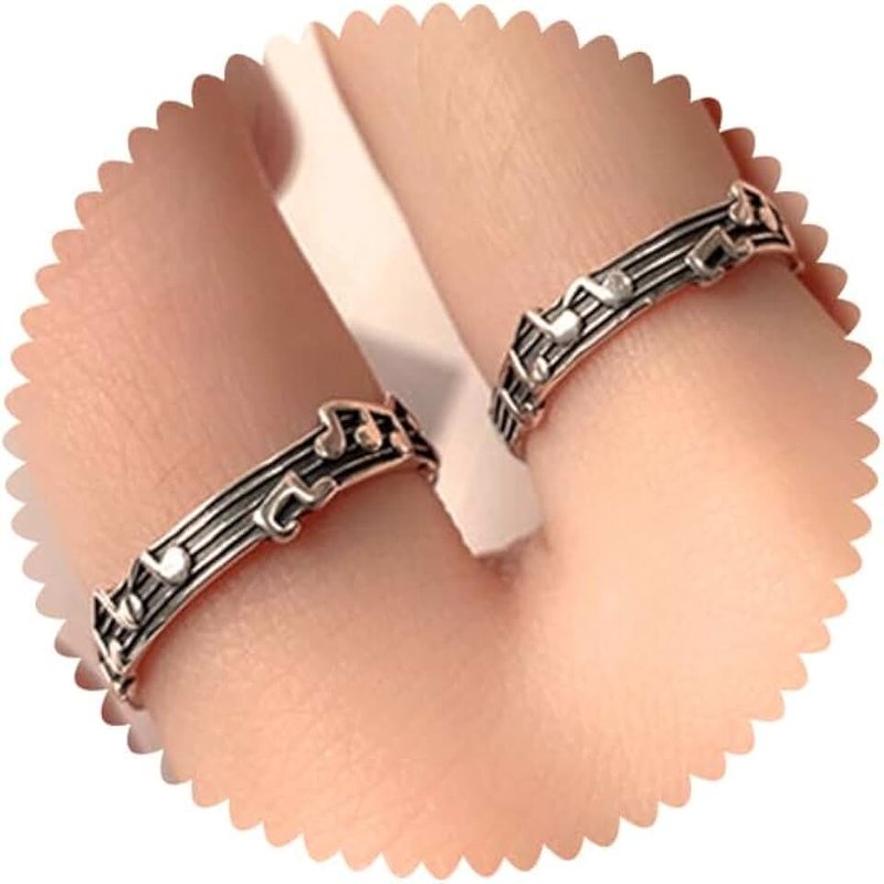 TUCEWP 2Pcs Music Note Ring for Women Adjustable Open Statement Ring Silver Stackable Music Note Band Trendy Creative Musical Note Knuckle Middle Thumb Finger Rings Jewelry Gift Music Lover Gifts