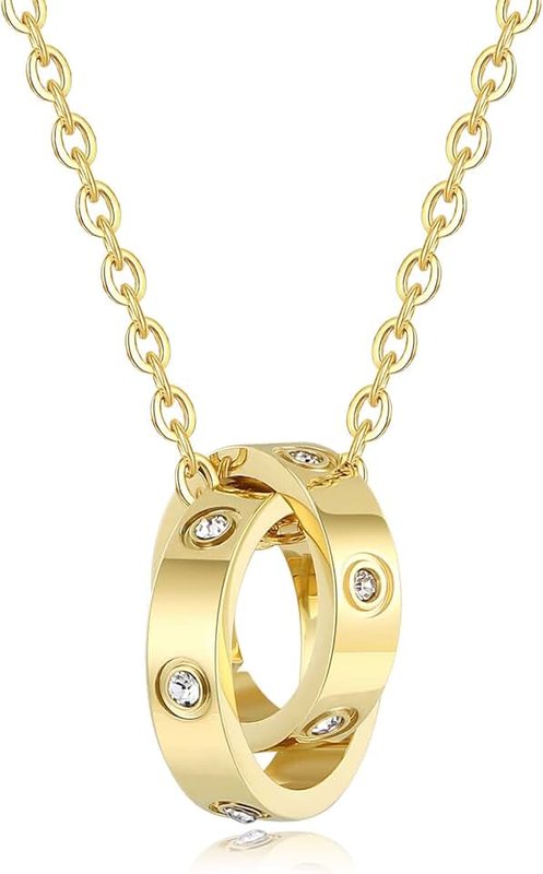 pralajew Love Necklace, Interlocking Circle Necklace, Dainty Gold Pendant Necklace for Women,Fashion Friendship Necklace, Stocking Stuffers for Women Valentines Mothers Day Christmas Gifts