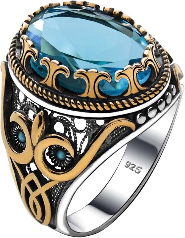 Alpha Rock Genuine Solid 925 Sterling Silver Accented with Bronze and Stone, Authentic Vintage Turkish Ottoman Style Ring for Men