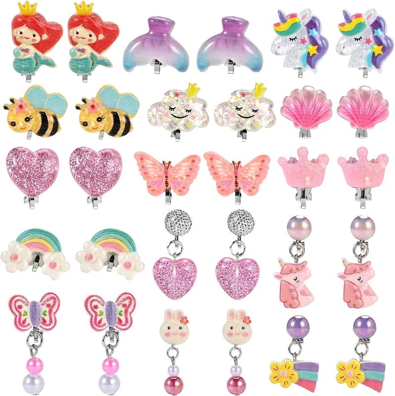 15 Pairs Clip on Earrings for Girls 4-6 10-12, Cute Kids Clip on Earrings for Teens Girls, Little Girl Toddler Earring Ages 5-7 8-12 Hypoallergenic, Safe Clamping, Resin, 1