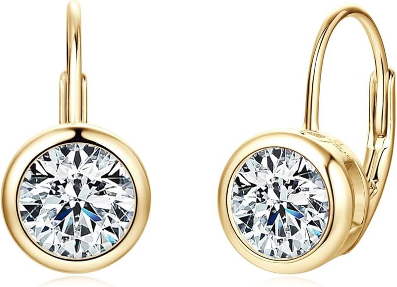 DYUNQ Moissanite Hoop Earrings, 925 Sterling Silver Hypoallergenic Bezel Set Leverback Drop Earrings for Women, D Color VVS1 Lab Created Imitation Diamond Round Cut Jewelry Gifts