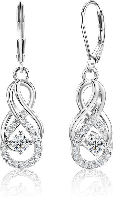 ALEXCRAFT Sterling Silver Dangle Earrings for Women Trendy Hypoallergenic Leverback Silver Drop Earrings with Cubic Zirconia Double Twisted Infinity Heart Ball Charm Dangle Drop Earring Jewelry
