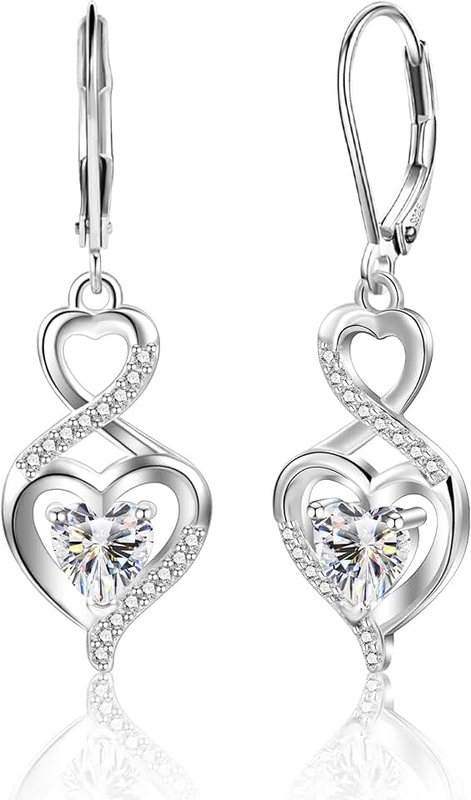 ALEXCRAFT Sterling Silver Dangle Earrings for Women Trendy Hypoallergenic Leverback Silver Drop Earrings with Cubic Zirconia Double Twisted Infinity Heart Ball Charm Dangle Drop Earring Jewelry