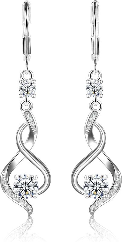 ALEXCRAFT Sterling Silver Dangle Earrings for Women Trendy Hypoallergenic Leverback Silver Drop Earrings with Cubic Zirconia Double Twisted Infinity Heart Ball Charm Dangle Drop Earring Jewelry