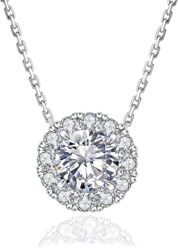 KRKCLIFE Moissanite Necklace for Women, 1-2 CT Simulated Diamond Pendent, D Color VVS1 925 Sterling Silver, Adjustable 18+2 inches Chain, GRA Certificate, Luxury Gift Box, Jewelry for Women Her