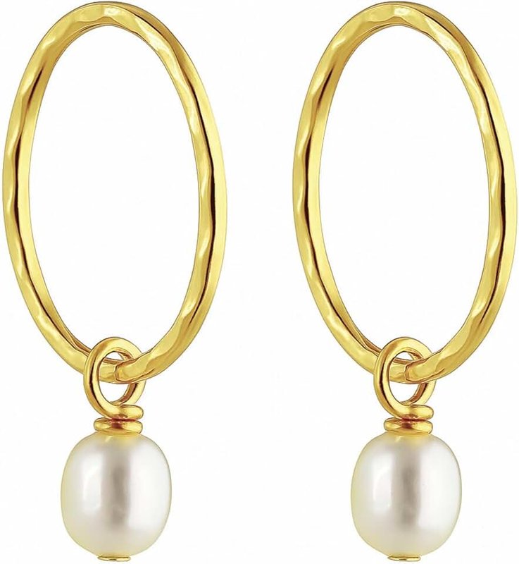 Serenity Sleepers 24ct Gold Plated 925 Solid Sterling Silver Faceted Sleeper Hoop Earrings For Women | Gold Plated AAAA Quality Natural Freshwater Cultured Pearl Drop Dangle Charm Earring