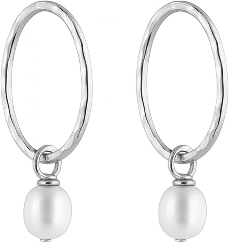Serenity Sleepers 925 Solid Sterling Silver Faceted Sleeper Hoop Earrings For Women | Silver AAAA Quality Natural Freshwater Cultured Pearl Drop Dangle Charm Earring