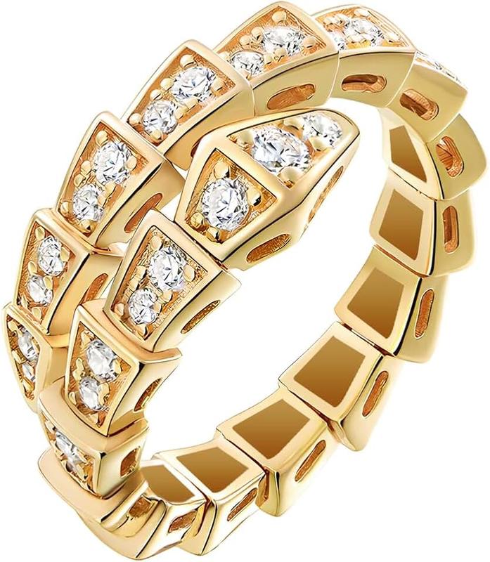 Aura & lrena Aura & Irena Adjustable 18K Gold Plated Snake Rings for Women, Statement Rings with 3A Cubic Zirconia, US 6-9 Non Tarnish Gift Ring