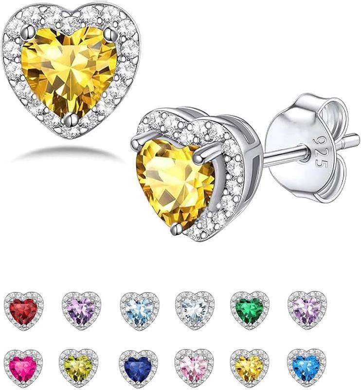 Seleneva Birthstone Stud Earrings for Women Sterling Silver Dainty Earrings Crystal Zirconia Stud Earrings Birthday Christmas Valentine's Day Jewellery Gifts for Mum Sisters Girlfriend