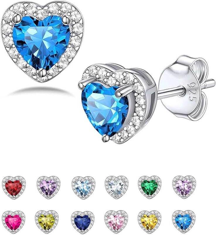 Seleneva Birthstone Stud Earrings for Women Sterling Silver Dainty Earrings Crystal Zirconia Stud Earrings Birthday Christmas Valentine's Day Jewellery Gifts for Mum Sisters Girlfriend