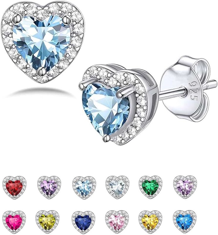 Seleneva Birthstone Stud Earrings for Women Sterling Silver Dainty Earrings Crystal Zirconia Stud Earrings Birthday Christmas Valentine's Day Jewellery Gifts for Mum Sisters Girlfriend