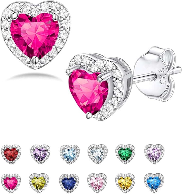 Seleneva Birthstone Stud Earrings for Women Sterling Silver Dainty Earrings Crystal Zirconia Stud Earrings Birthday Christmas Valentine's Day Jewellery Gifts for Mum Sisters Girlfriend