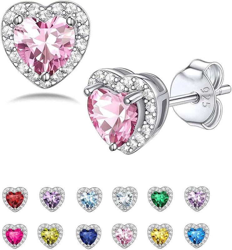Seleneva Birthstone Stud Earrings for Women Sterling Silver Dainty Earrings Crystal Zirconia Stud Earrings Birthday Christmas Valentine's Day Jewellery Gifts for Mum Sisters Girlfriend