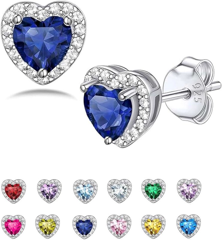 Seleneva Birthstone Stud Earrings for Women Sterling Silver Dainty Earrings Crystal Zirconia Stud Earrings Birthday Christmas Valentine's Day Jewellery Gifts for Mum Sisters Girlfriend